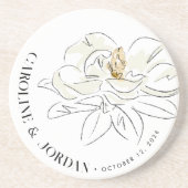 ホワイトマグノリア結婚イラストレーション名前をカスタムする コースター (正面)