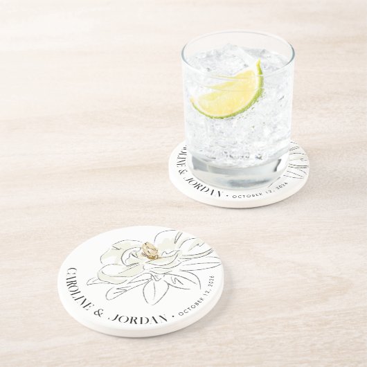 ホワイトマグノリア結婚イラストレーション名前をカスタムする コースター (側面)