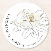 ホワイトマグノリア結婚イラストレーション名前をカスタムする ラウンドペーパーコースター (正面)