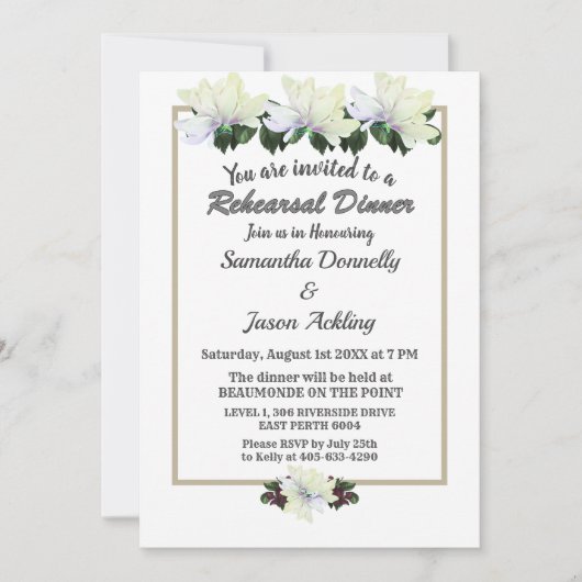 ホワイトマグノリア結婚グリーンリーのリハーサル 招待状 (正面)