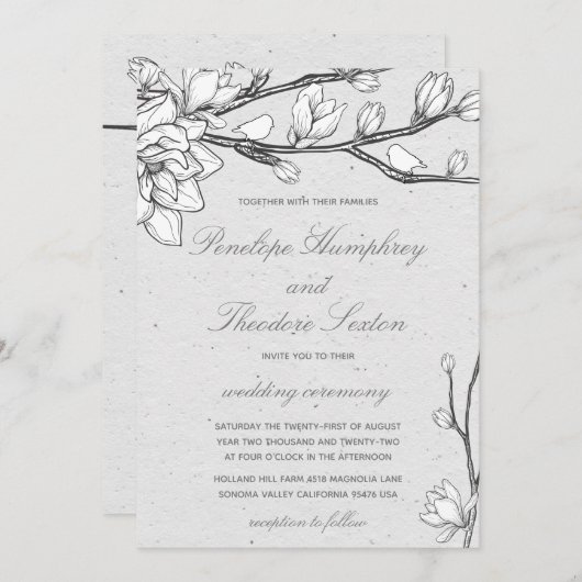 ホワイトマグノリア結婚バーソン 招待状 (正面/裏面)