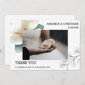 ホワイトマグノリア結婚フォトフラットサンキューカード サンキューカード (正面/裏面)