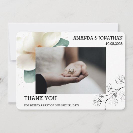 ホワイトマグノリア結婚フォトフラットサンキューカード サンキューカード (正面)