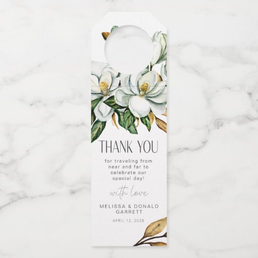 ホワイトマグノリア結婚フローラありがとう ボトルネックタグ (正面)