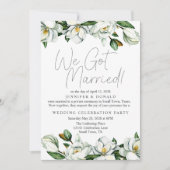 ホワイトマグノリア結婚フローラたった今結婚しました 招待状 (正面)