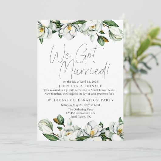 ホワイトマグノリア結婚フローラたった今結婚しました 招待状 (スタンド正面)