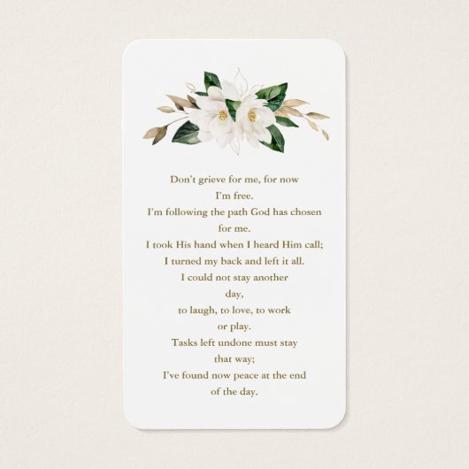 ホワイトマグノリア花写真葬式祈りの言葉 (裏面)