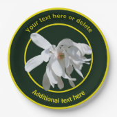 ホワイトマグノリア花自然パーソナライズされたパーティー ペーパープレート (正面)