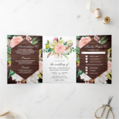 ホワイトマグノリア赤面ピンクフローラバーンウッドズ結婚ズ 三つ折り招待状 (内部)