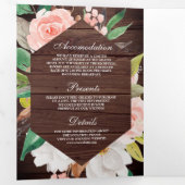 ホワイトマグノリア赤面ピンクフローラバーンウッドズ結婚ズ 三つ折り招待状 (内部最初)