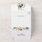 ホワイトマグノリア赤面ピンクフローラ結婚リース オールインワン招待状 (外側)