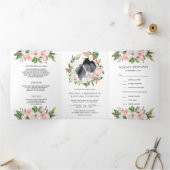 ホワイトマグノリア赤面ピンクフローラ結婚リース 三つ折り招待状 (内部)
