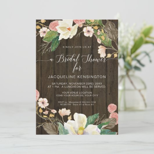 ホワイトマグノリア赤面フローラ素朴バーンウッド 招待状 (スタンド正面)