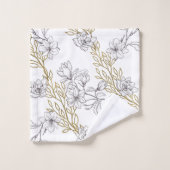 ホワイトマグノリア金ゴールドつる植物ホワイト バスタオルセット (ウォッシュタオル)