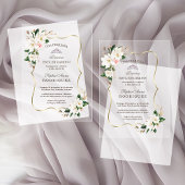 ホワイトマグノリア金ゴールドスペインのベビーシャワー アクリル招待状