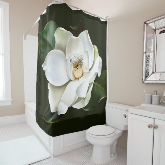 ホワイトマグノリア閉じる緑の背景 シャワーカーテン (インサイチュ)