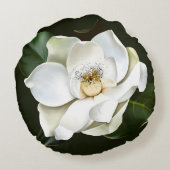 ホワイトマグノリア閉じる緑の背景 ラウンドクッション (裏面)