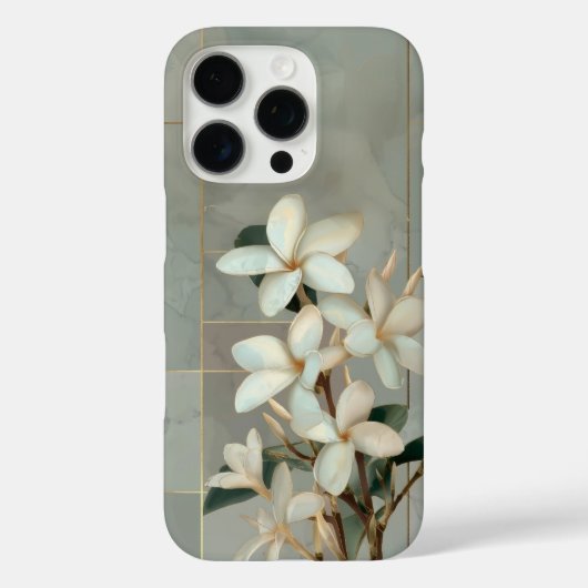 ホワイトマグノリア フラワー ゴールドライン マーブル Case-Mate iPhoneケース (裏面)
