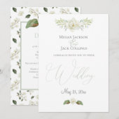 ホワイトマグノリア ミニマル トラディショナル フローラル ウェディング 案内状 (正面/裏面)