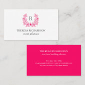 ホワイトマゼンタマグノリアリースモノグラムエレガント 名刺 (正面/裏面)