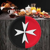 ホワイトマルチーズクロス&マルタ国旗の記号/騎士 ペーパープレート