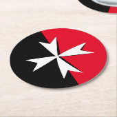 ホワイトマルチーズクロス&マルタ国旗の記号/騎士 ラウンドペーパーコースター (アングル)