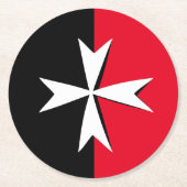 ホワイトマルチーズクロス&マルタ国旗の記号/騎士 ラウンドペーパーコースター (正面)