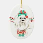 ホワイトマルチーズサンタハットホリデーストリングビーズ セラミックオーナメント (正面)