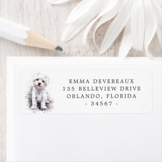ホワイトマルチーズパピー差出人住所ラベル ラベル (インサイチュ)