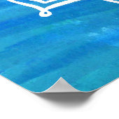 ホワイトマンダラウォーターカラーブルーグリーン波 ポスター (角)