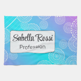 ホワイトマンダラオンアクアピンクブレンドレインボーホワイト キッチンタオル