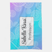 ホワイトマンダラオンアクアピンクブレンドレインボーホワイト キッチンタオル (縦)