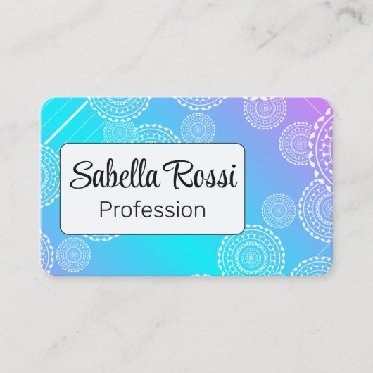 ホワイトマンダラオンアクアピンクブレンドレインボーホワイト 名刺 (正面)