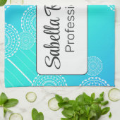 ホワイトマンダラオンアクアブルーブレンドレインボーホワイト キッチンタオル (折り畳み)