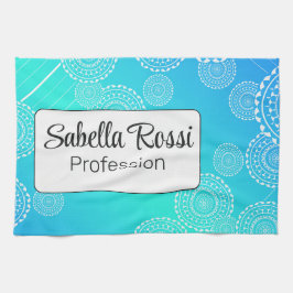 ホワイトマンダラオンアクアブルーブレンドレインボーホワイト キッチンタオル