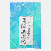 ホワイトマンダラオンアクアブルーブレンドレインボーホワイト キッチンタオル (縦)