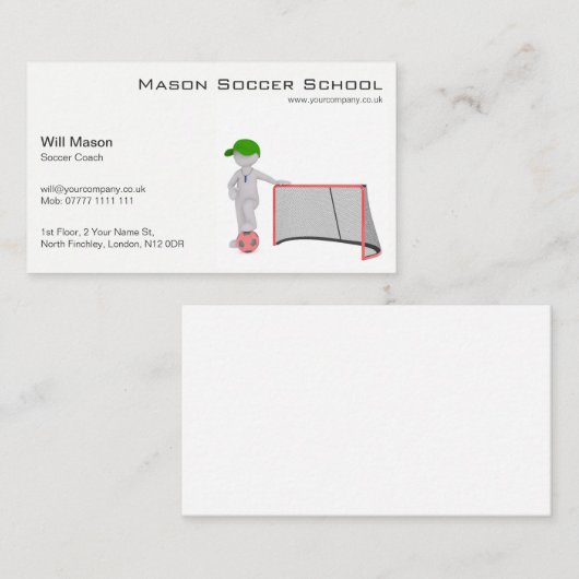 ホワイトマン、サッカーコーチビジネスカード 名刺 (正面/裏面)