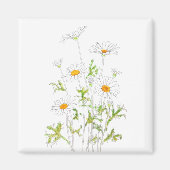 ホワイトマーガレットデイジーインクと水彩画 マグネット (正面)