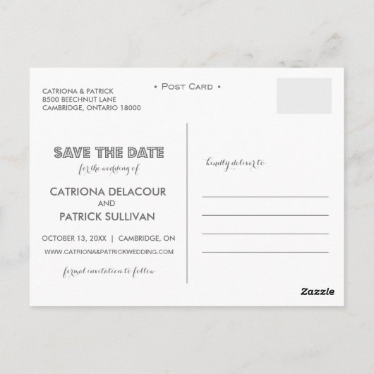 ホワイトマーキーセーブ・ザ・デート案内はがき ポストカード (裏面)
