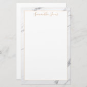 ホワイトマーブルおよび金ゴールドメタリック名前をカスタムする 便箋 (正面/裏面)
