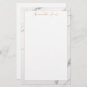 ホワイトマーブルおよび金ゴールドメタリック名前をカスタムする 便箋 (正面/裏面)