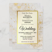 ~ホワイトマーブルとスターダスト金ゴールドグリッター 招待状 (正面/裏面)