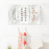 ホワイトマーブルとバラモダン金ゴールド結婚の歓迎 横断幕 (インサイチュ)