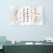 ホワイトマーブルとバラモダン金ゴールド結婚の歓迎 横断幕 (トレードショー)