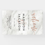 ホワイトマーブルとバラモダン金ゴールド結婚の歓迎 横断幕 (横)