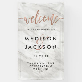 ホワイトマーブルとバラモダン金ゴールド結婚の歓迎 横断幕