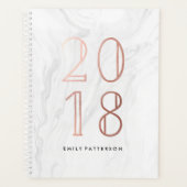 ホワイトマーブルとバラ金ゴールド | パーソナライズされたプランナー プランナー手帳 (正面)