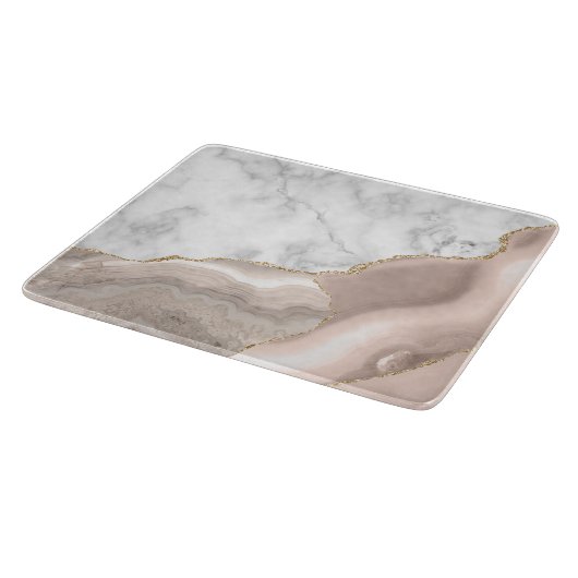 ホワイトマーブルアイボリーアゲート金ゴールドグリッター カッティングボード (角)