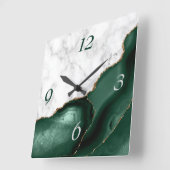 ホワイトマーブルエメラルドグリーンアゲート金ゴールドグリッター スクエア壁時計 (傾斜)