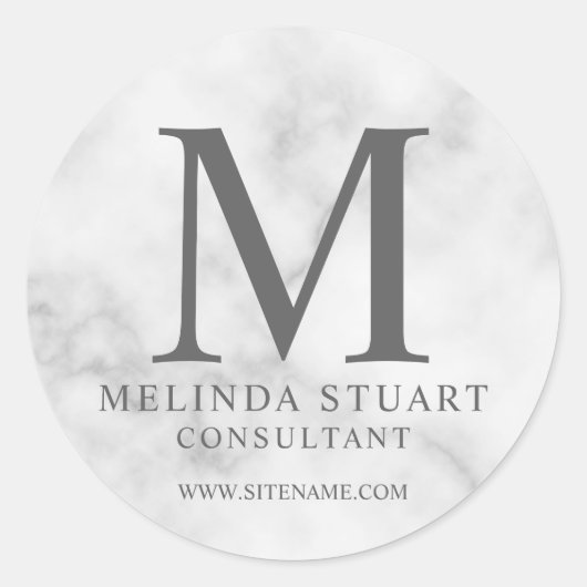 ホワイトマーブルエレガントモノグラムビジネスクラシックRou ラウンドシール (正面)